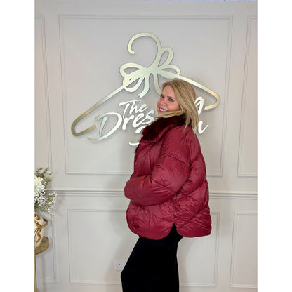 Fur Collar Puffer Jacket in Wine