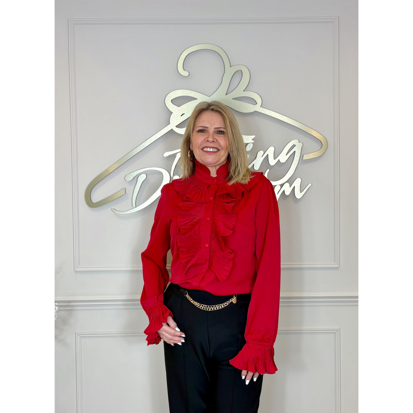 Long Sleeve Ruffle Blouse in Red