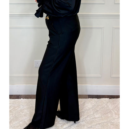 Straight Leg Trousers with Gold Chain Belt Detail in Black