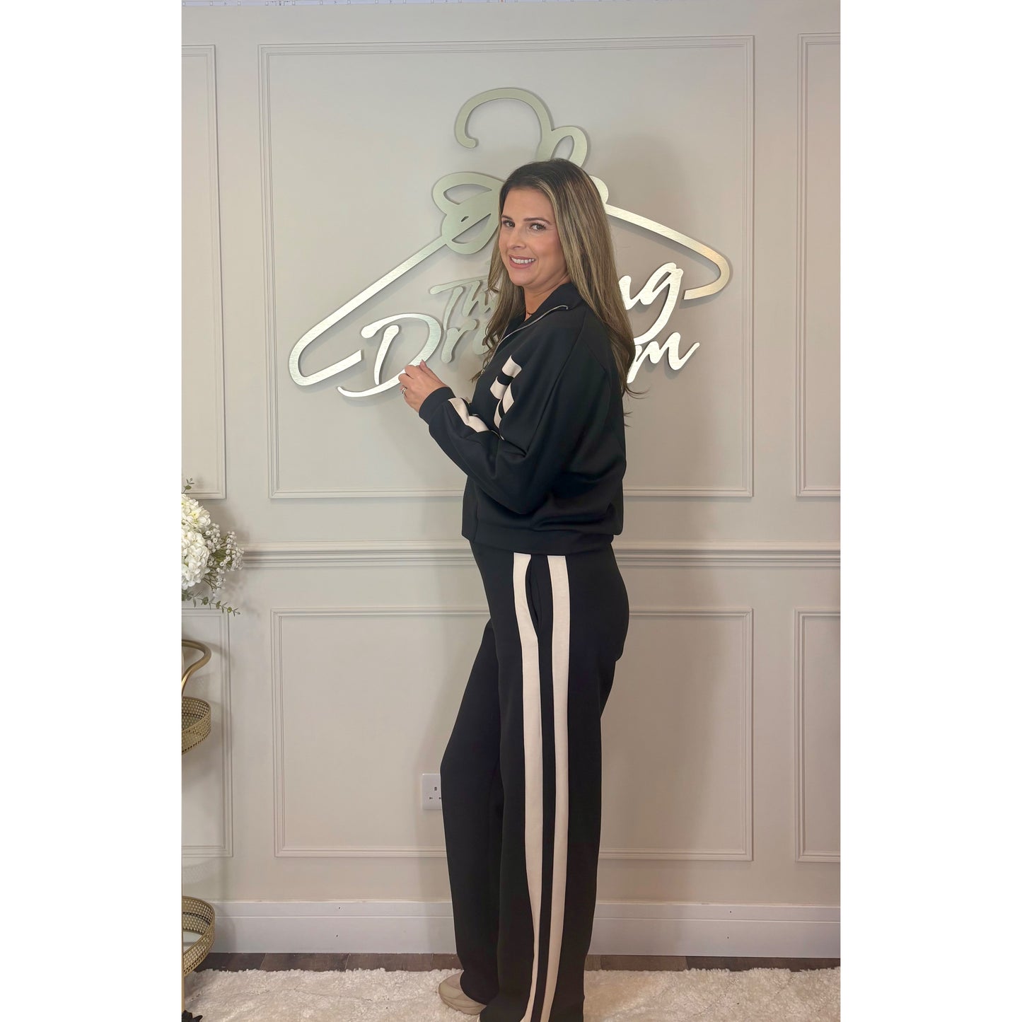 Zip Jacket Striped Loungesuit in Black