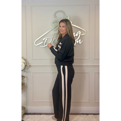 Zip Jacket Striped Loungesuit in Black