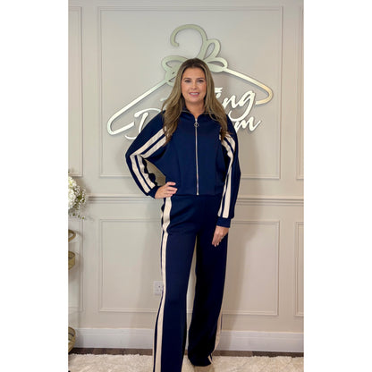 Zip Jacket Striped Loungesuit in Navy