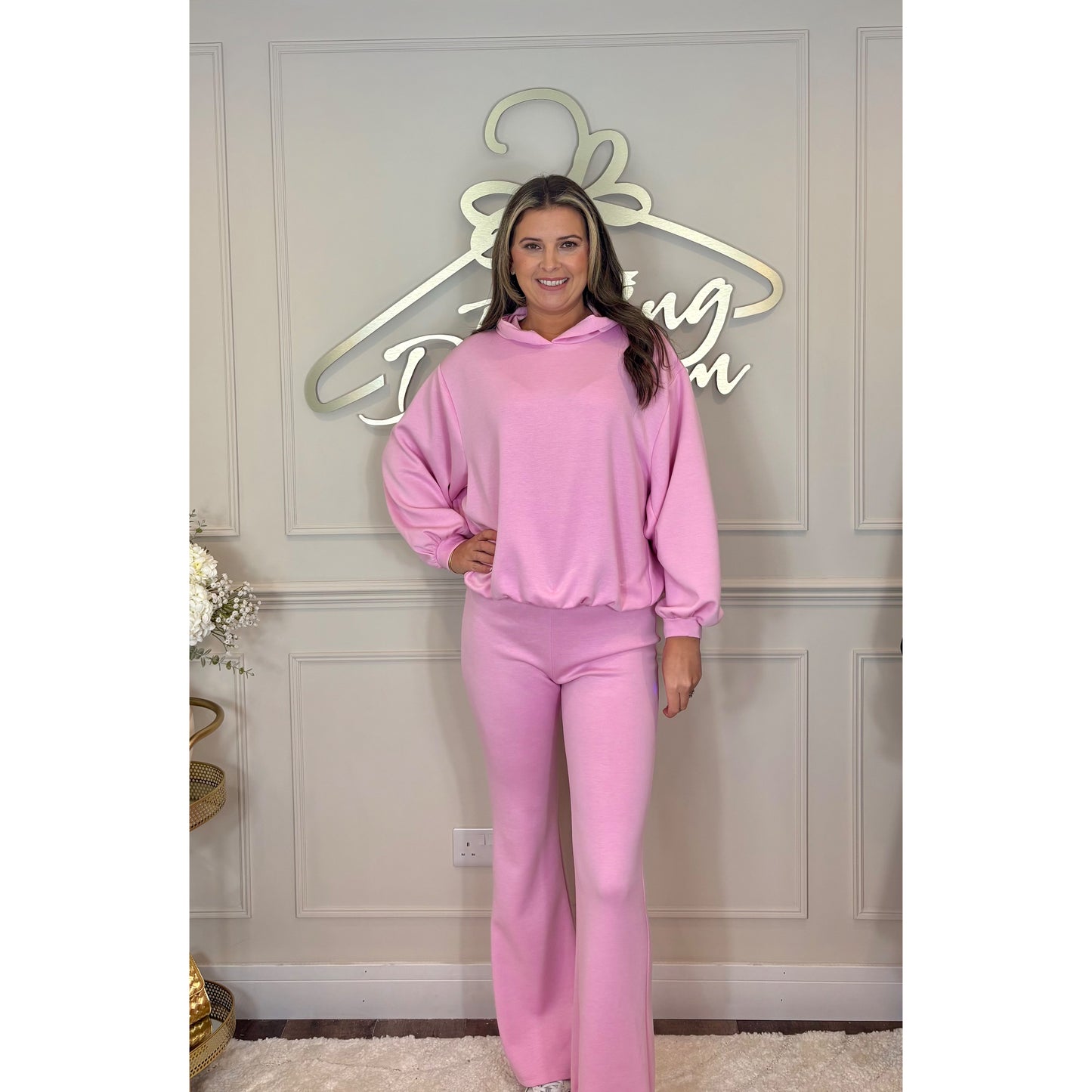 Bubble Hem Hoody Loungesuit in Pink