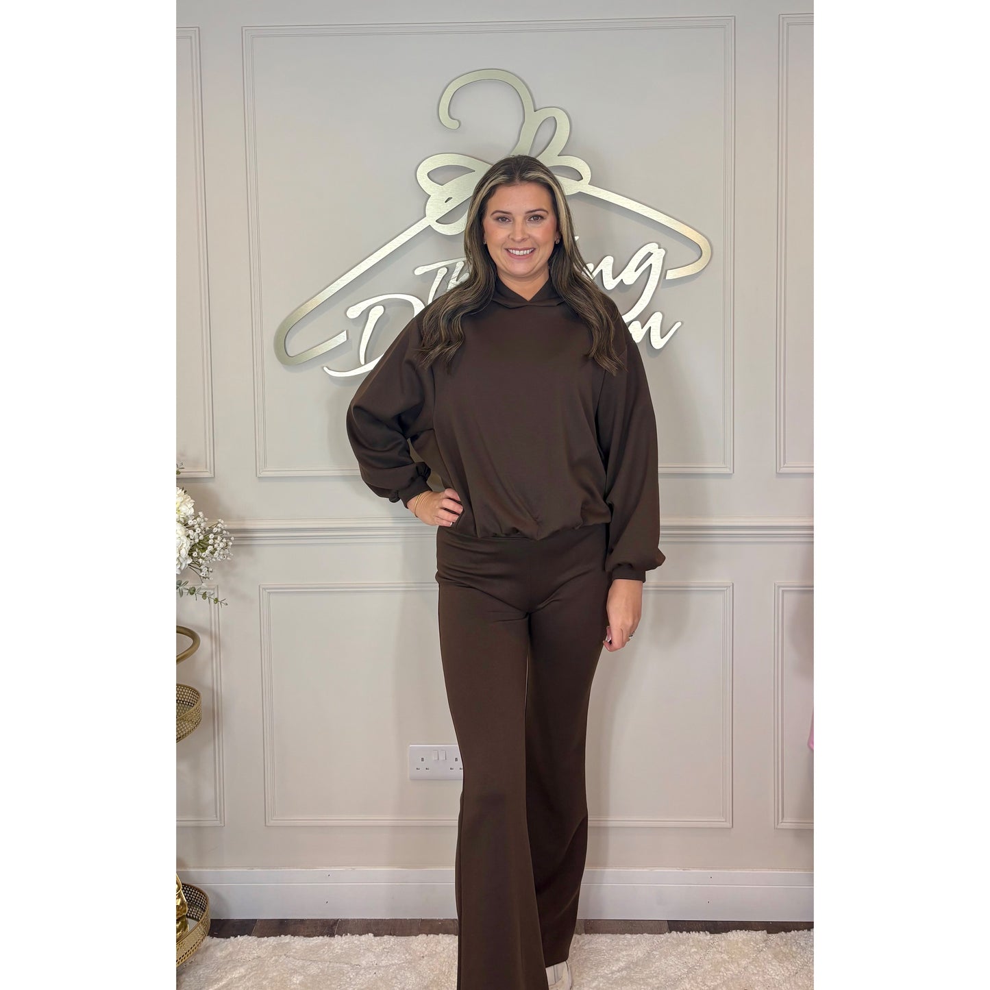 Bubble Hem Hoody Loungesuit in Brown