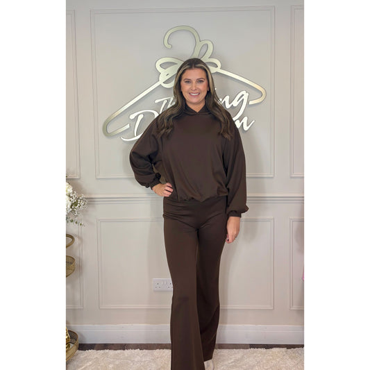Bubble Hem Hoody Loungesuit in Brown