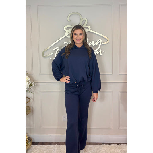 Bubble Hem Hoody Loungesuit in Navy
