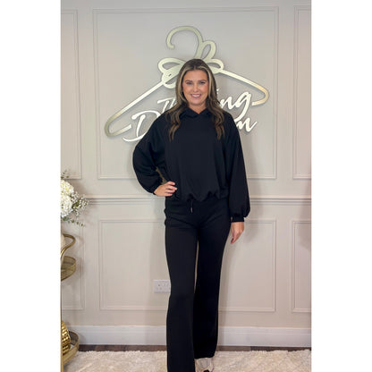 Bubble Hem Hoody Loungesuit in Black