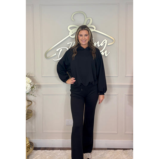 Bubble Hem Hoody Loungesuit in Black