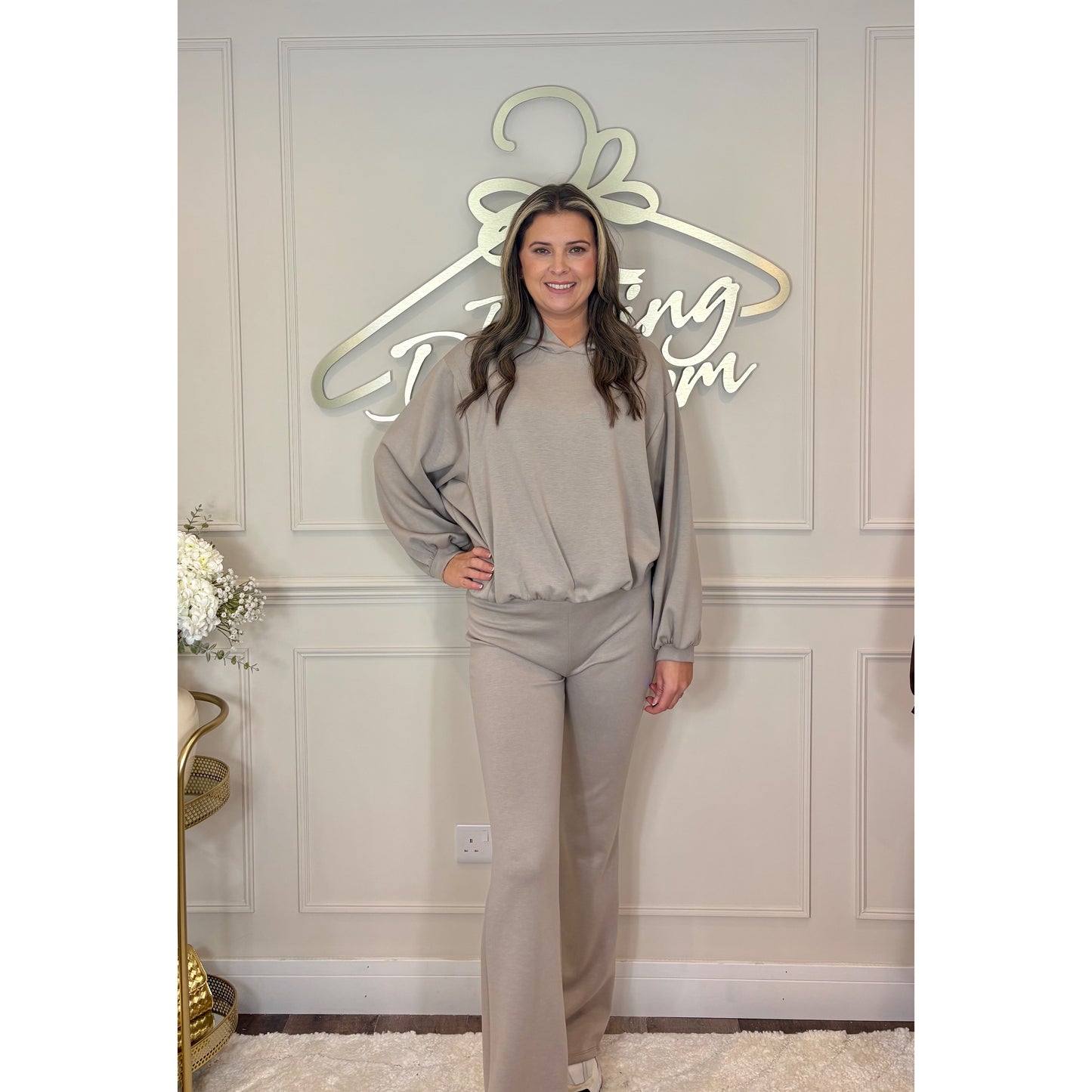 Bubble Hem Hoody Loungesuit in Beige