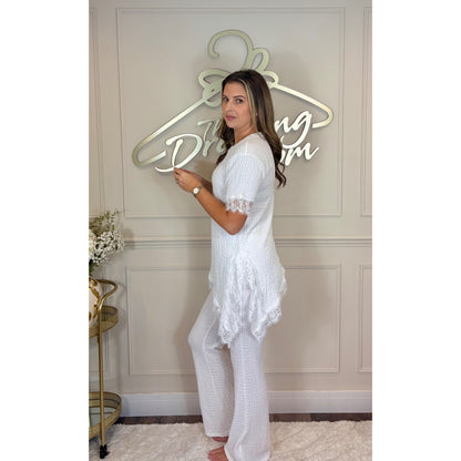 Asymmetric Lace Co-Ord in White
