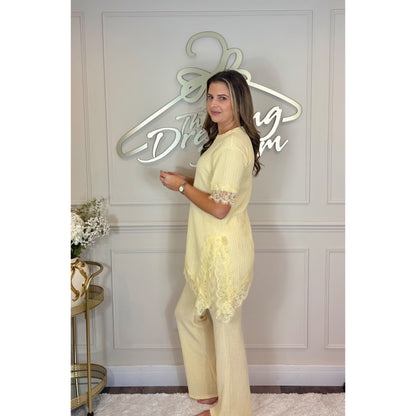 Asymmetric Lace Co-Ord in Yellow
