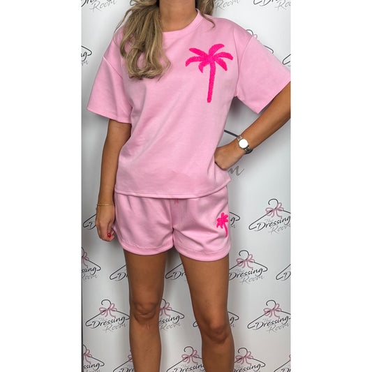 Palm Tree Short Set in Pink