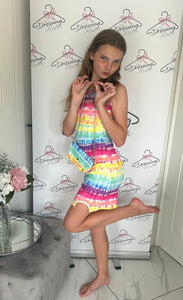 Girls Ribbed Rainbow Tie Dye Dress with Matching Bag