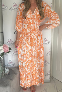 Floral Maxi Dress in Orange and White