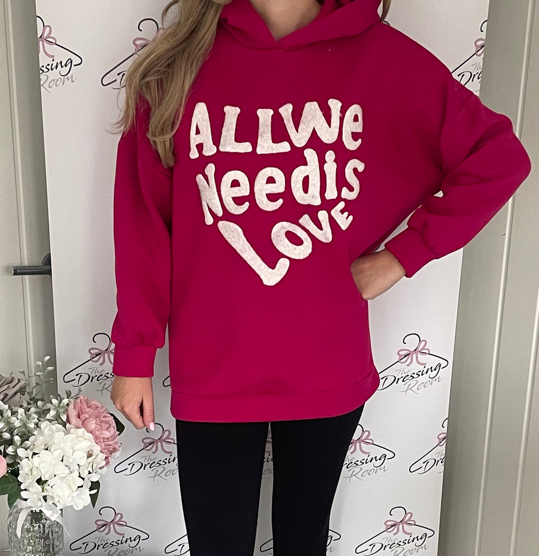 All We Need Is Love Hoody in Pink