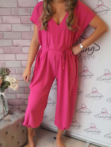 Belted Waist Jumpsuit in Pink